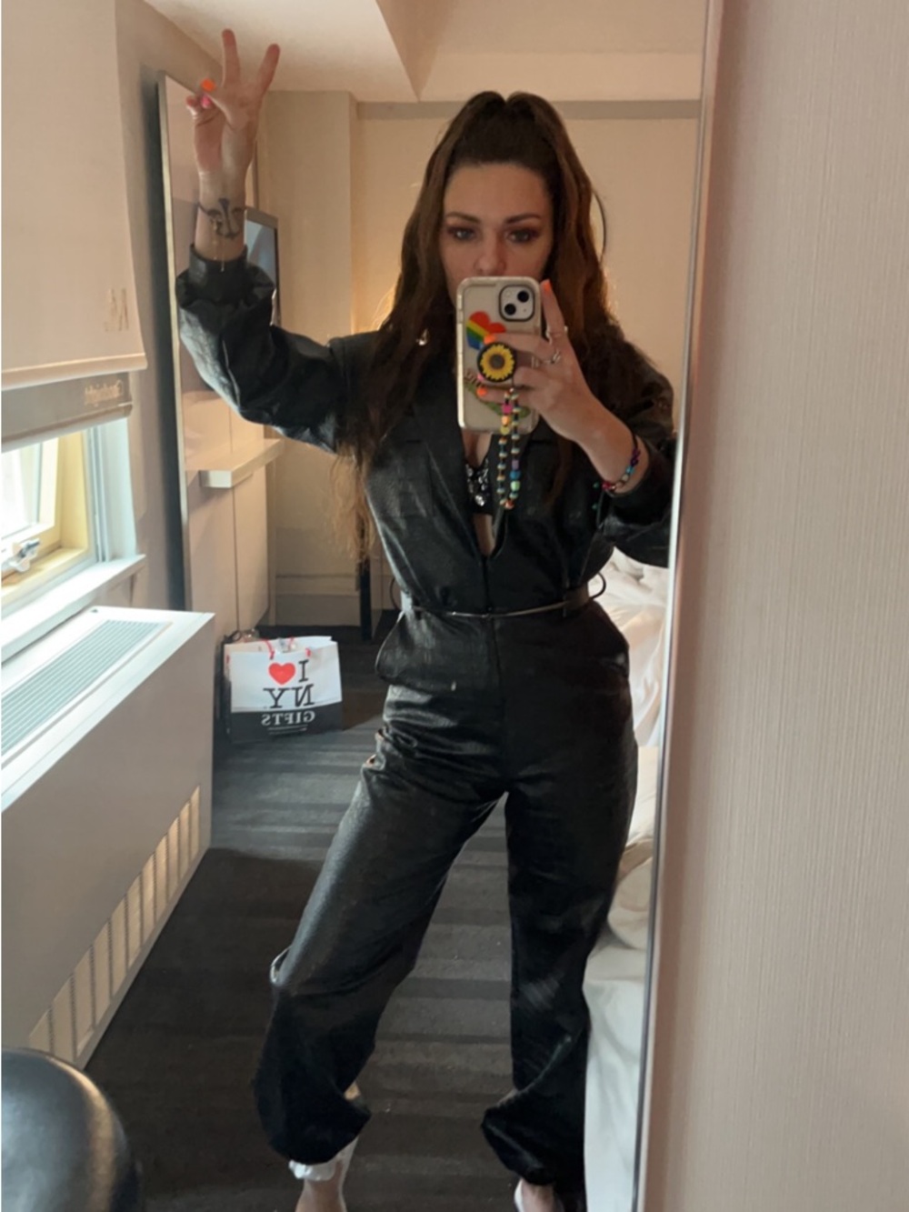 For Love and Lemons Black Leather Jumpsuit! Beautiful, Heavy, comfy!